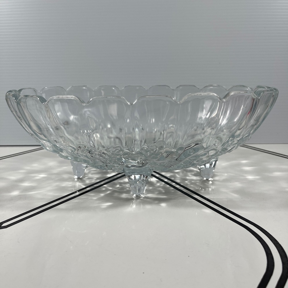 Vintage Indiana Glass Clear Footed Oval Scalloped Fruit Bowl 12" Large